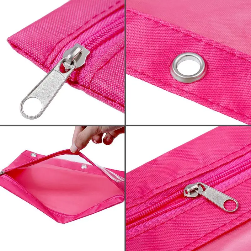 6 Pieces Ring Binder Pouch Pencil Bag with Holes 3-Ring Zipper Pouches with Clear Window(6 Colors