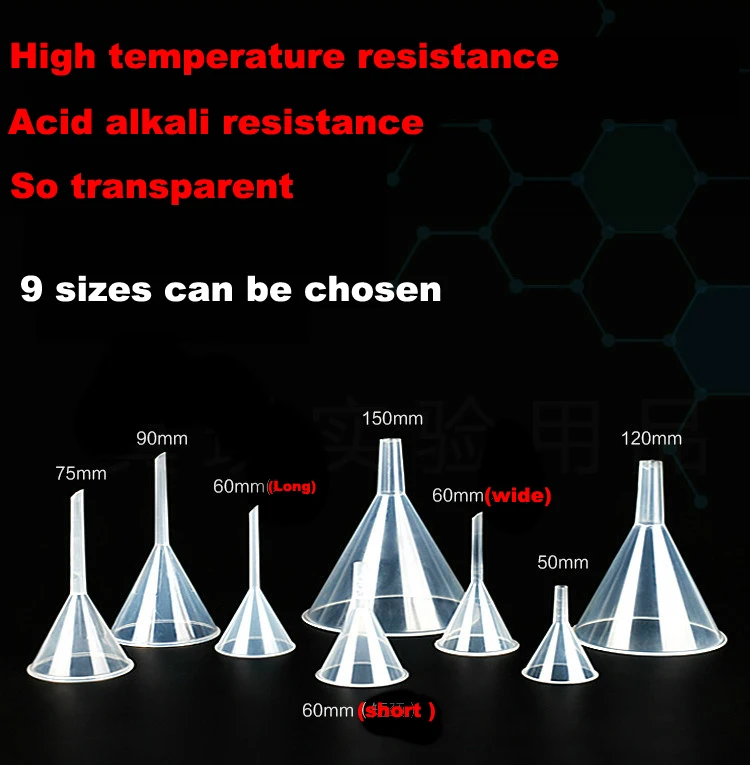 

Pack 10 All sizes lab Plastic funnel Chemical experiment hopper Autoclave Trigonometric funnel free shipping