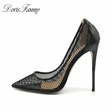DorisFanny/черные лакированные туфли-лодочки на высоком каблуке 12 см; размер 43; дизайнерская обувь с острым носком; женские туфли-лодочки