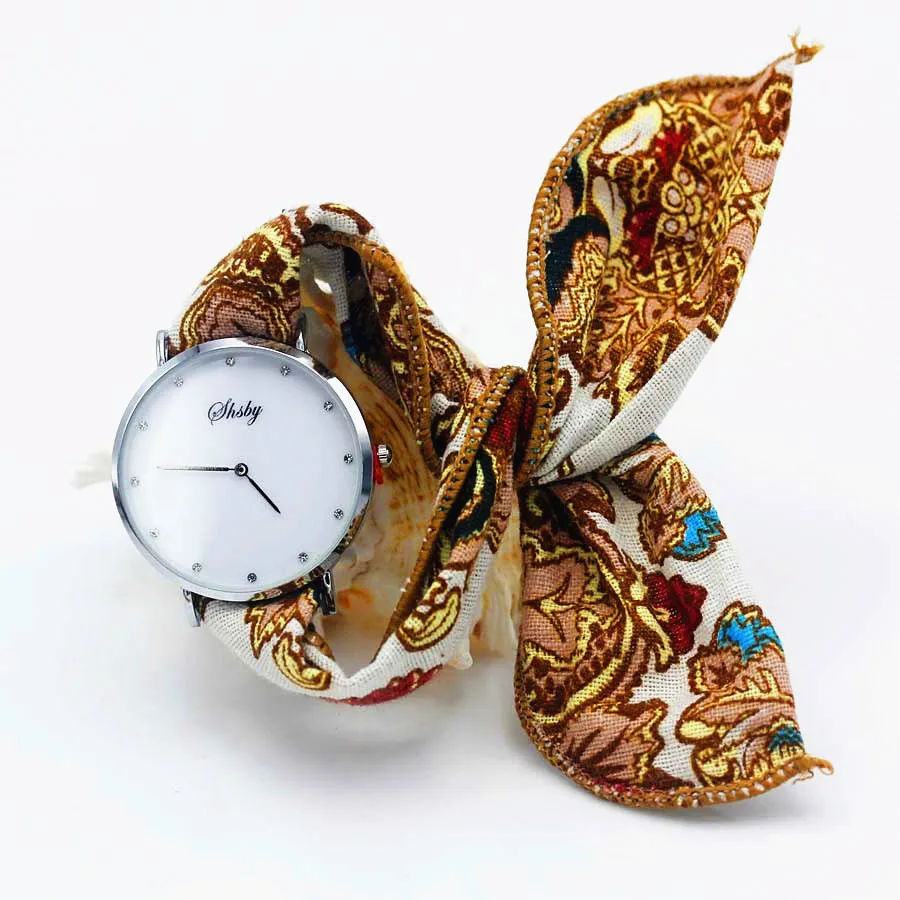 Shsby бренд стиль дамы цветок ткань наручные часы Женское платье часы Мода Девушка повседневные кварцевые часы браслет тканевые часы - Цвет: Silver white