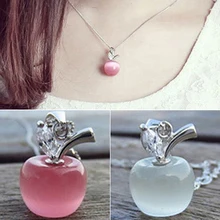Girl Apple Shape Pendant Faux Opal Cubic Zirconia Silver Plated for font b Necklace b font