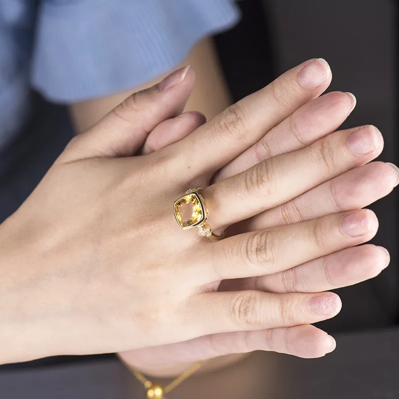 Милое настоящее кольцо из желтого золота 14 к с натуральным цитрином, хорошее ювелирное изделие с натуральным бриллиантом, Подарок на годовщину для женщин