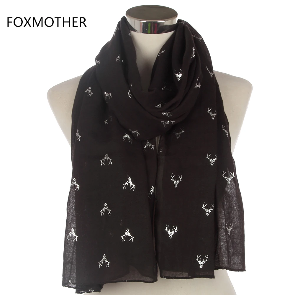 FOXMOTHER модный темно-серый бронзированный Серебряный Олень голова оленя длинный шарф шали для женщин Рождество
