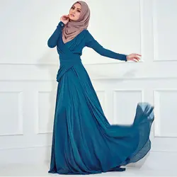 Вечернее платье турецкая исламская Костюмы Для женщин Вечерние вечернее платье с длинным рукавом мусульманин Пром 2018 для матери невесты