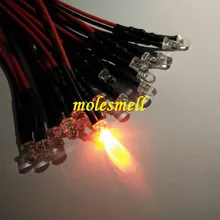 100 шт. 3 мм 5 В Orange 5 В DC прозрачный Круглый Orange привело 20 см светодиодные лампы