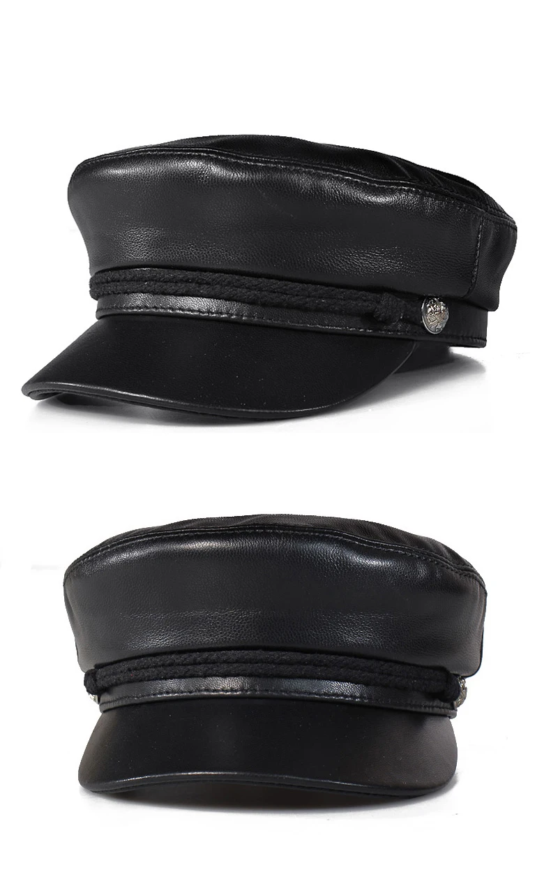 Новая мода Весна черная натуральная кожа военная шляпа представление сценическое шоу ночной бар Кепка из воловьей кожи Кепка Капитана