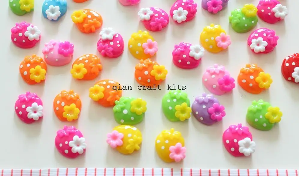 250pcs Resin Flatback Cute glitter Strawberry Cabs with rhinestone -DIY scrapbook hair bow and flower centers | Украшения и