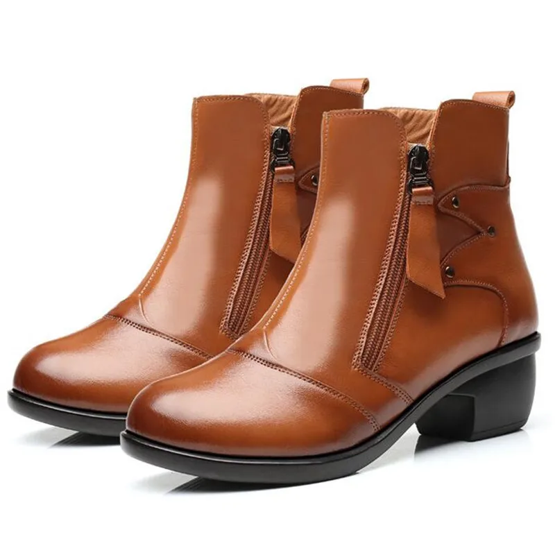 Ceny HOT 2019 nowa jesienna moda damska buty Martin buty buty z prawdziwej skóry gruby obcas buty w średnim wieku buty dla matek kobiet buty