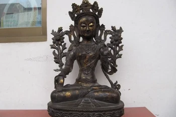 

17 Tibet Old Bronze Copper Gild White TaRa Avalokitesvara Kwan-Yin Buddha Statue