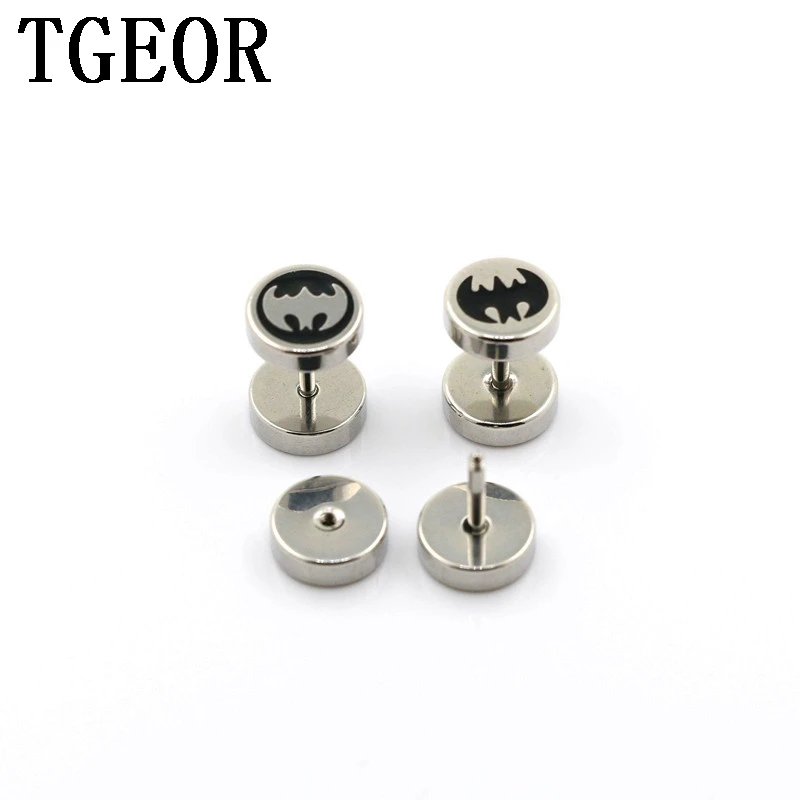 

free shipping illusion cheaters 20pcs 1.2*6*8/8mm Stainless Steel corrode the drop black oil bat piercing fake plugs