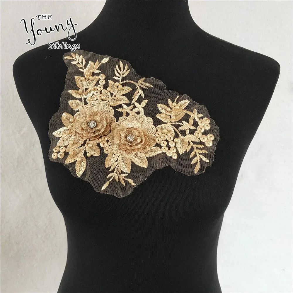 

Hot sale beads rhinestones Lace Collar Applique DIY Sewing Embroidery Fabric Lace Neckline applications for Garment Hat Bag