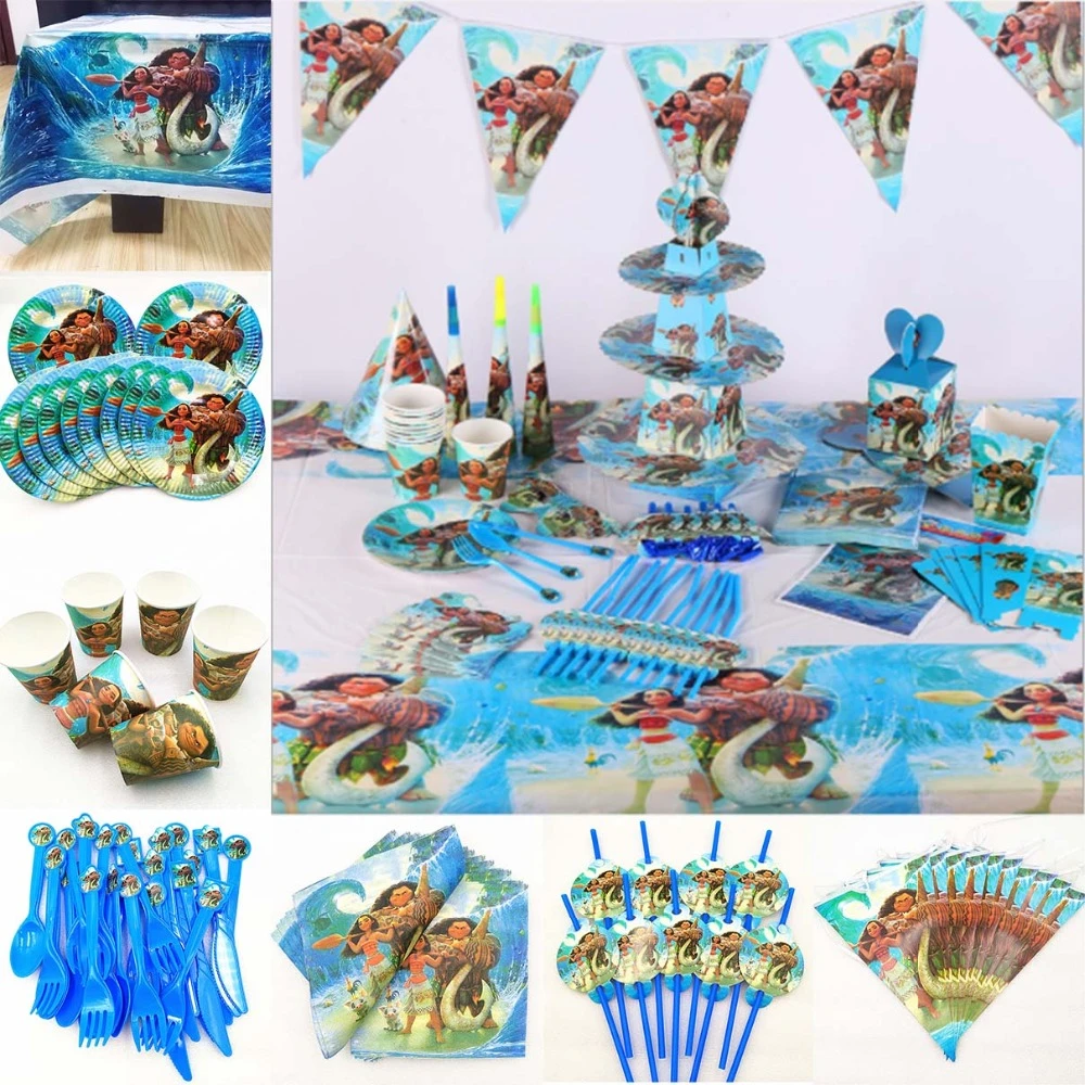 pc Set For 10 Person Moana Happy Birthday Party Decoration Kids Disposable Tableware Baby Shower Event Party Supplies Favor Disposable Party Tableware Aliexpress