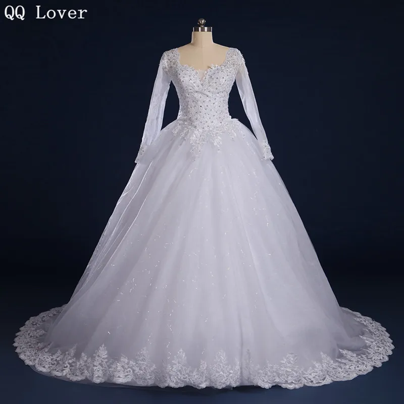 Роскошное винтажное кружевное свадебное платье QQ Lover с длинными рукавами 2020