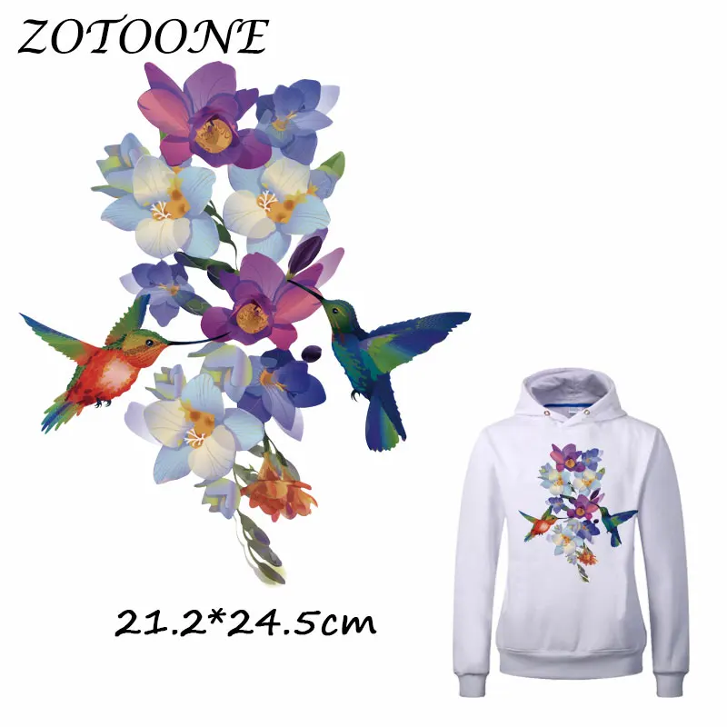 

ZOTOONE Big Bird Flower Patch for Clothing Iron-On Garment Heat Transfer Washable Badges Diy Accessory T Shirt Applique Patches