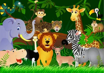 

Jungle Safari Animal Lion zebra elephant baby shower photography backgrounds Computer print party backdrop