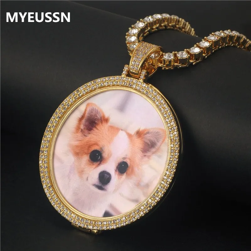 

Custom Family Photo Pendant &Necklace Ice out Zircon Double Layers Memory Medallions Tennis Chain Necklace Hip Hop Jewelry Gifts