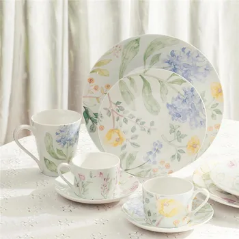 

Mrosaa 4Pcs/Set Garden Series Afternoon Tea Ceramic Plate Set Elegant Flat Plate Kitchen Tool Tableware Gift