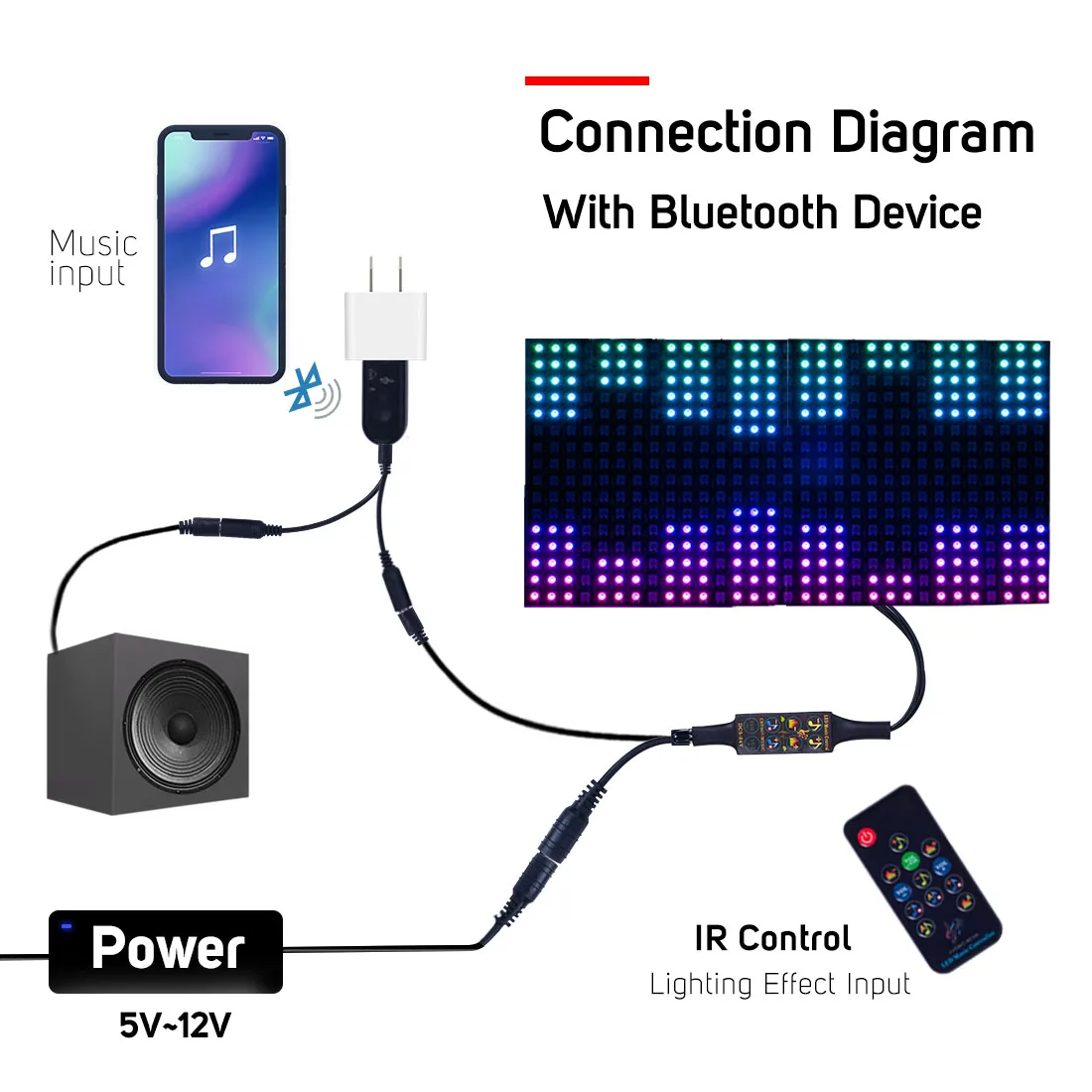 При прослушивании музыки по Bluetooth контроллер DC5-24V инфракрасный 13 кнопок пульта дистанционного управления WS2812B WS2811 SK6812 светодиодные полосы матрица Панель 512 Пиксели