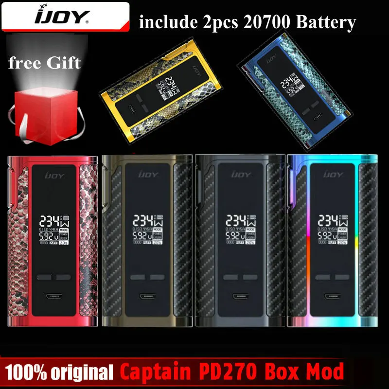 

Original IJOY Captain PD270 Box Mod Vape 234W e Cig Mod Box NI/TI/SS TC Electronic Cigarette Vaper Power by Dual 20700 Battery