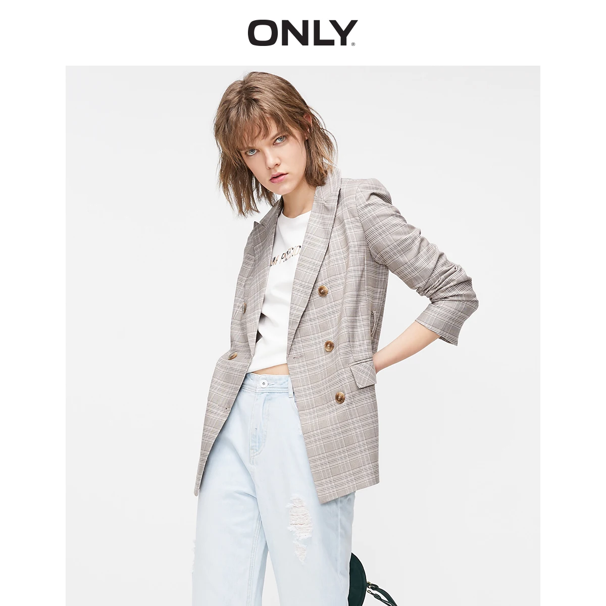 ONLY 2019 Spring Summer New Women's Vintage Leisure Checked Blazer |119108531