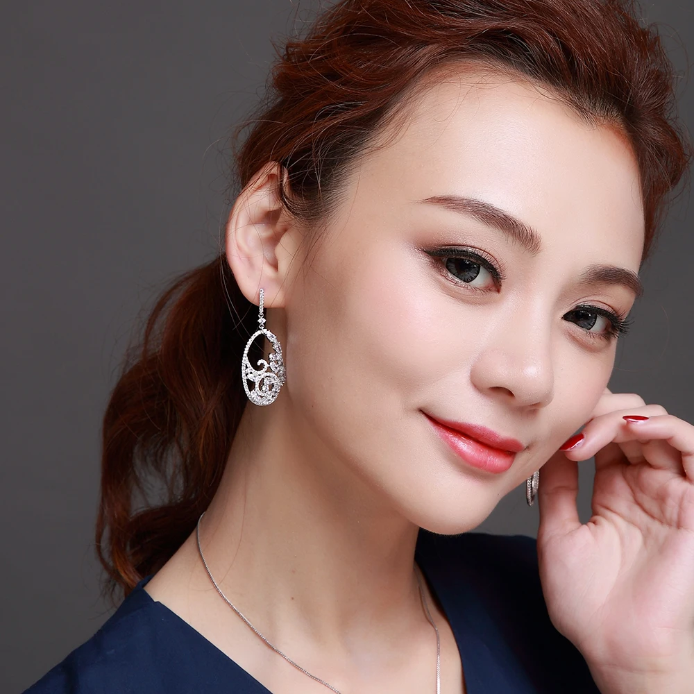 New elegant women's earring White/Gold color jewelry shiny jewellery drop earrings for bridesmaid