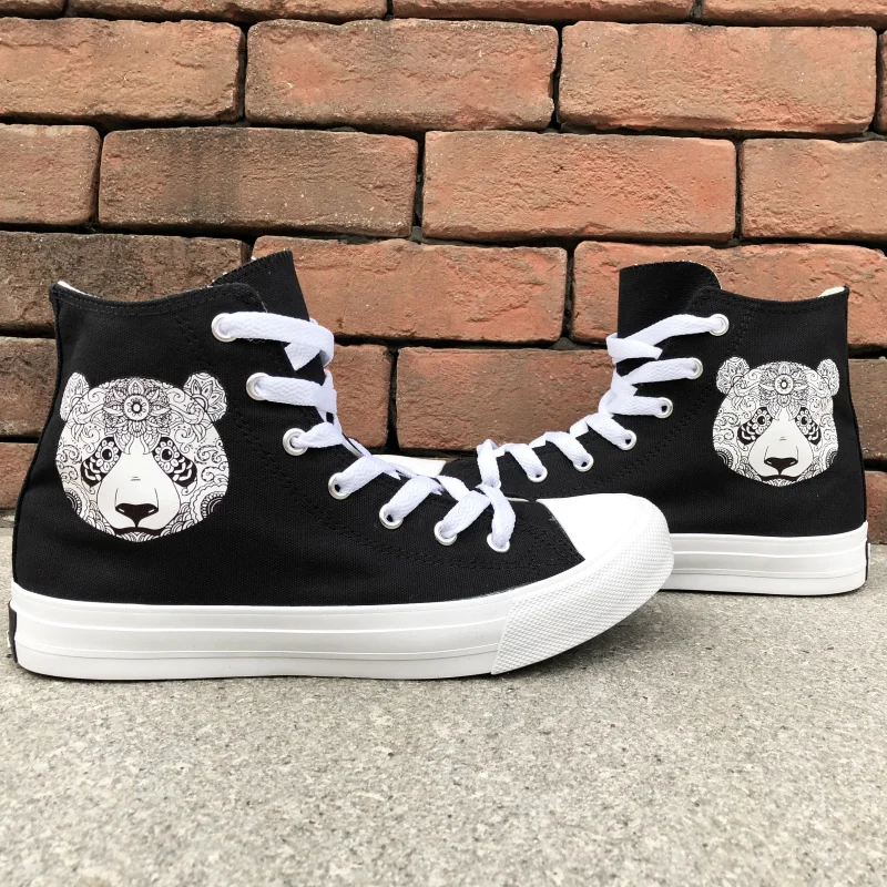 Wen Unisex Design Panda Tattoo Pattern Women Shoes Canvas Black High