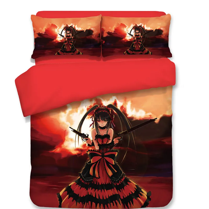 

New pattern Japanese Anime Tokisaki Kurumi Bedding sets red Princess style Quilt cover duvet cover Quilt Cover Pillow Cases