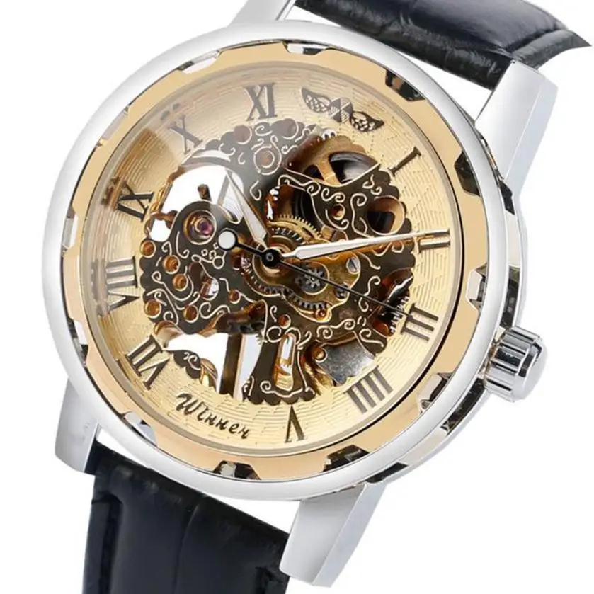 

Winner New Unique Design Leather Watch Mens Watches Top Brand Luxury Montre Homme Clock Men Automatic Skeleton Watch #C