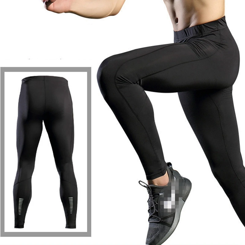 

Men's Compression Pants Elastic Anti-sweat Breathable Reflective Sports Running Fitness Training Base Layer Tights Leggings