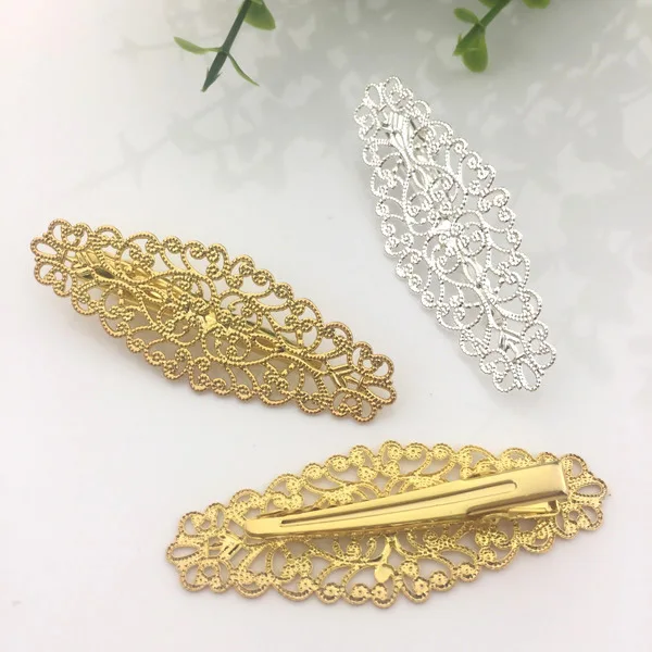 

10 PCS 24mm*64mm Flowers Hairgrips Settings Gold Silver Hairpin Base DIY Jewelry Findings For Jewelry Making