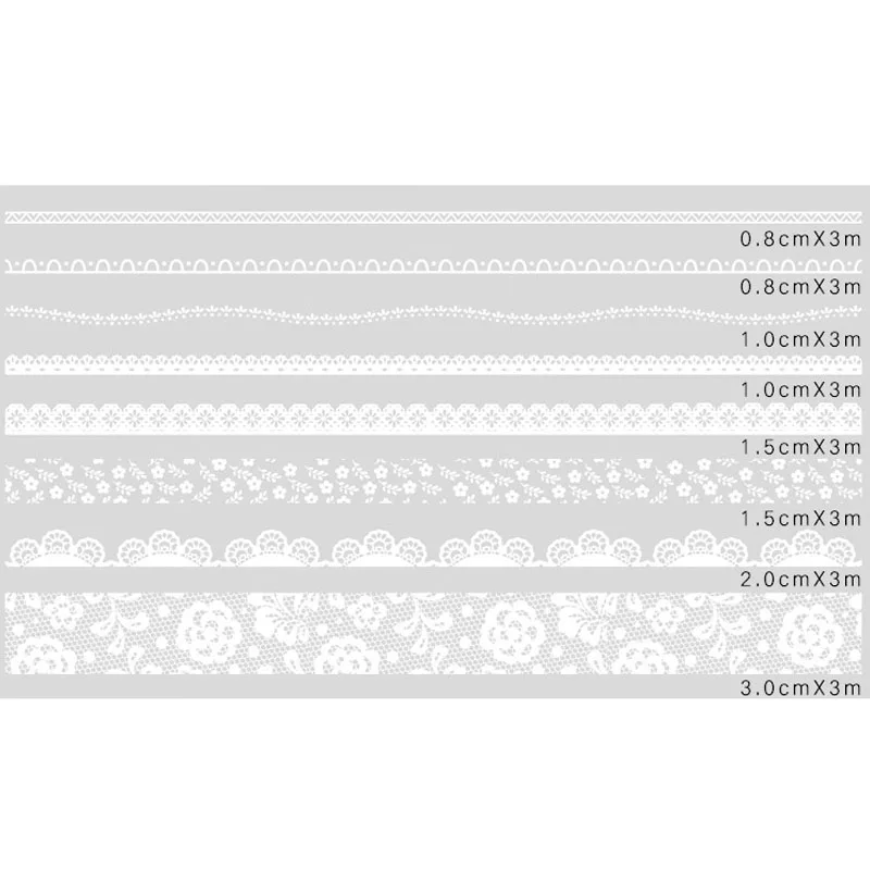 3D кружева набор декоративного скотча Васи синий черный белый розовый ленты чертёжные ленты дневник фото стены декоративные DIY клей маскирующая лента 8 шт - Цвет: white