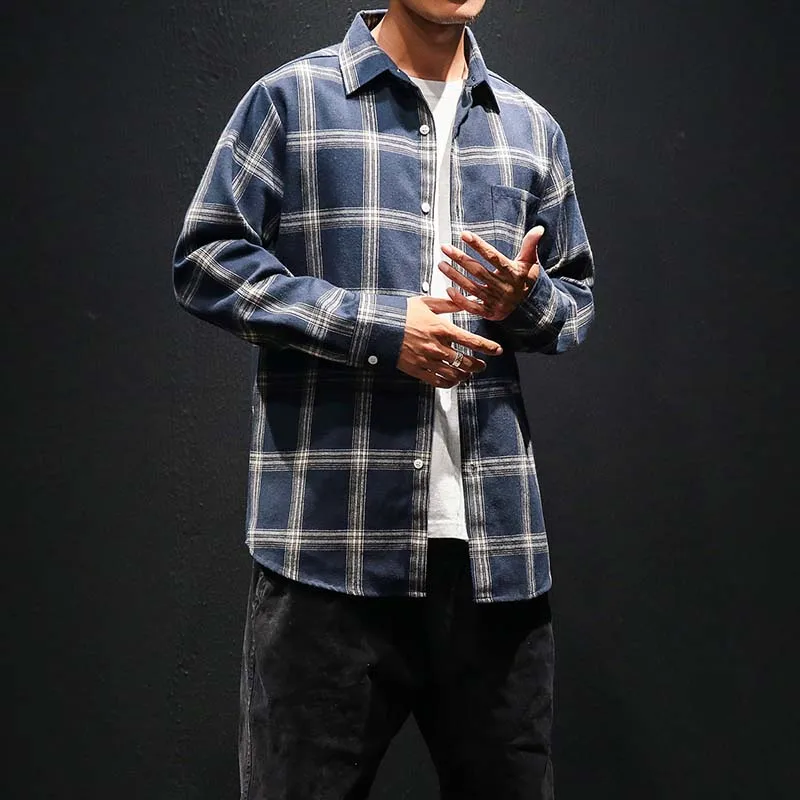 

Autumn Men Clothes Slim Fit Long Sleeve Plaid Cotton Casual Men Shirt Flannel Plaid Shirt Men Cotton Autumn Male Casual Long Sl