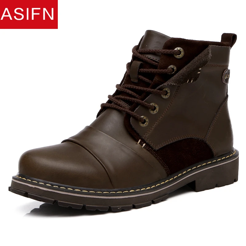 

ASIFN Man Winter Martin Military Boots Men Leather Ankle Fur Shoes Male Super Warm Snow Work Boots High Quality Casual