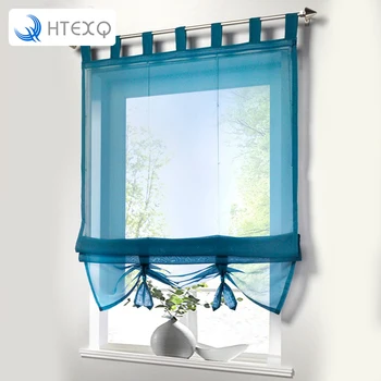 

HTEXQ Pastoral Tulle Window Roman Curtain Embroidered Sheer For Kitchen Living Room Bedroom Window Curtain With Plastic Tubes