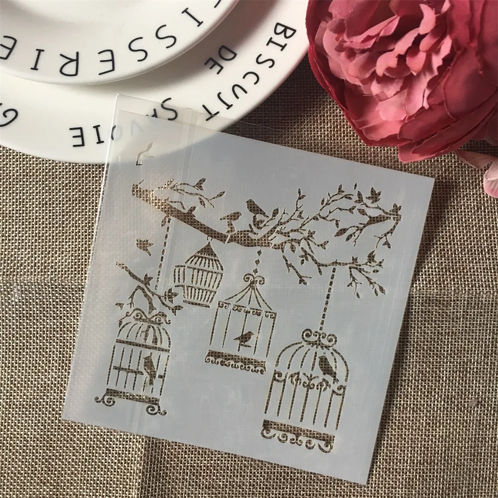 

1Pcs 13cm 5.1" Tree Birdcage DIY Layering Stencils Wall Painting Scrapbook Coloring Embossing Album Decorative Paper Template
