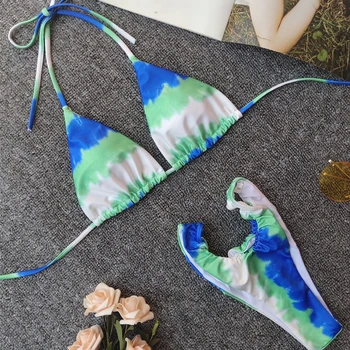 

Printing Bikini Push Up Beach Swimsuits Brazilian Bikini Two-pieces Set Small Cup Swimming Suits Sexy High Cut Thong Bikinis