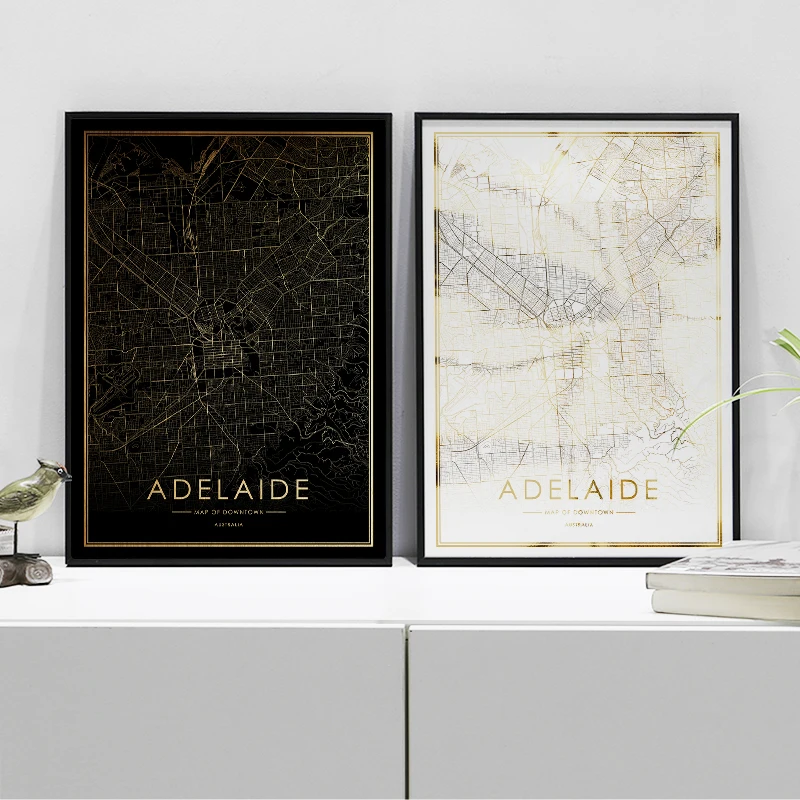 

Adelaide city map poster real gold foil world map prints for wall art canvas decor picture for Nordic style living room gift