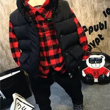 Детская одежда Комплекты для мальчиков зимняя детская одежда Комплекты одежды для маленьких мальчиков хлопковый жилет+ плюшевая рубашка+ Плюшевые брюки спортивные костюмы из 3 предметов