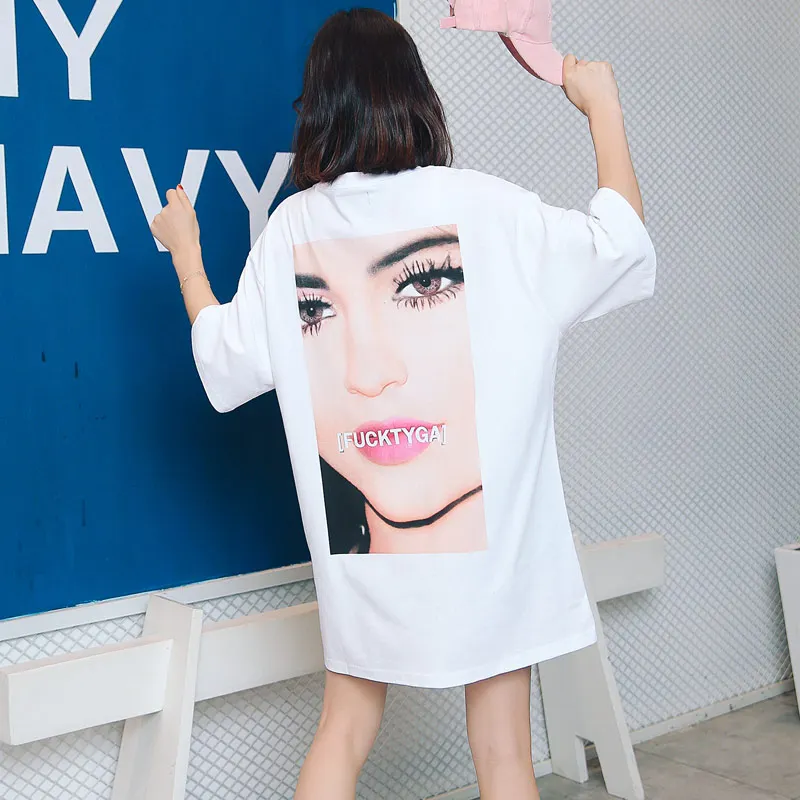 

TREND-Setter 2018 Summer Fashion Cotton T Shirt Women Face Pattern Short Sleeve Loose BF Style T-shirt Ladies Oversize FUCKTYGA