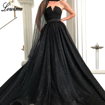 

Newest Vintage Black Long Prom Dresses 2019 A-Line Strapless Sleeveless Sequined Sexy Evening Party Gowns Celebrity Red Carpet