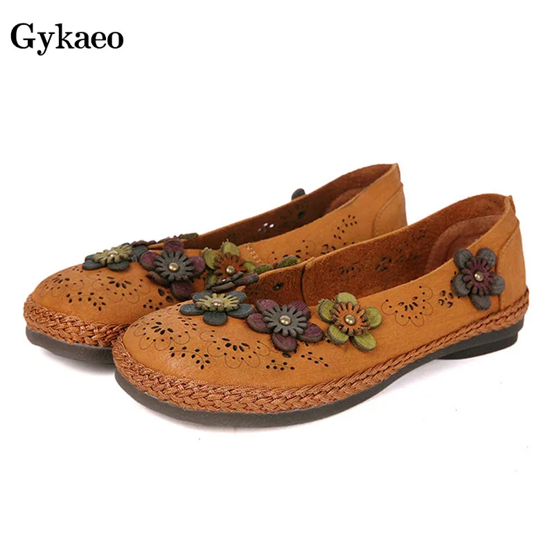

Gykaeo 2019 Spring Summer Women's Shoes Handmade National Soft Soles Leisure Women Genuine Leather Pumps Chaussures Femme