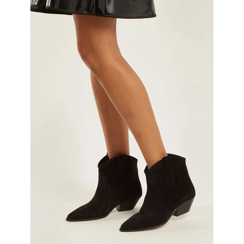 Г., черные замшевые ботильоны в стиле ретро женские ботинки на танкетке с острым носком и вышивкой женские шикарные короткие ботинки