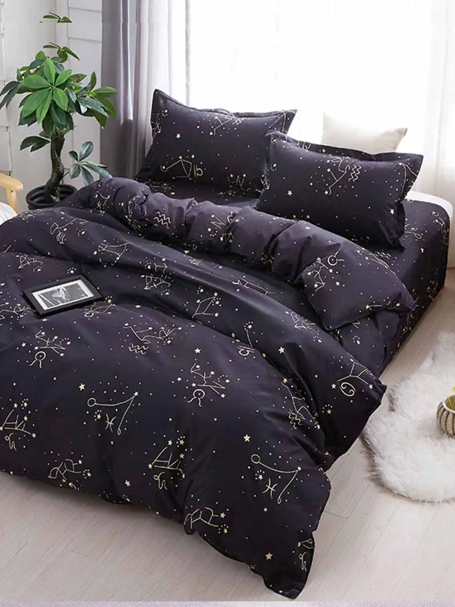 

4Pcs Duvet Cover Set Simple Style Print Stars Soft Cozy Bedding Cover Set