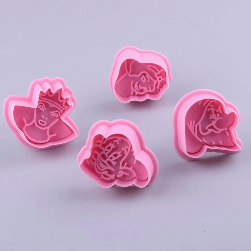 

NEW 4pcs/set cake Decorating tools Fondant Cake Cookie Mold Snow White Princess Dwarf Queen Plunger Cutter