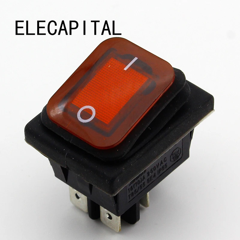 Красная водонепроницаемая фиксация Рокер тумблер IP55 4Pin 2 Позиции AC250V/16A