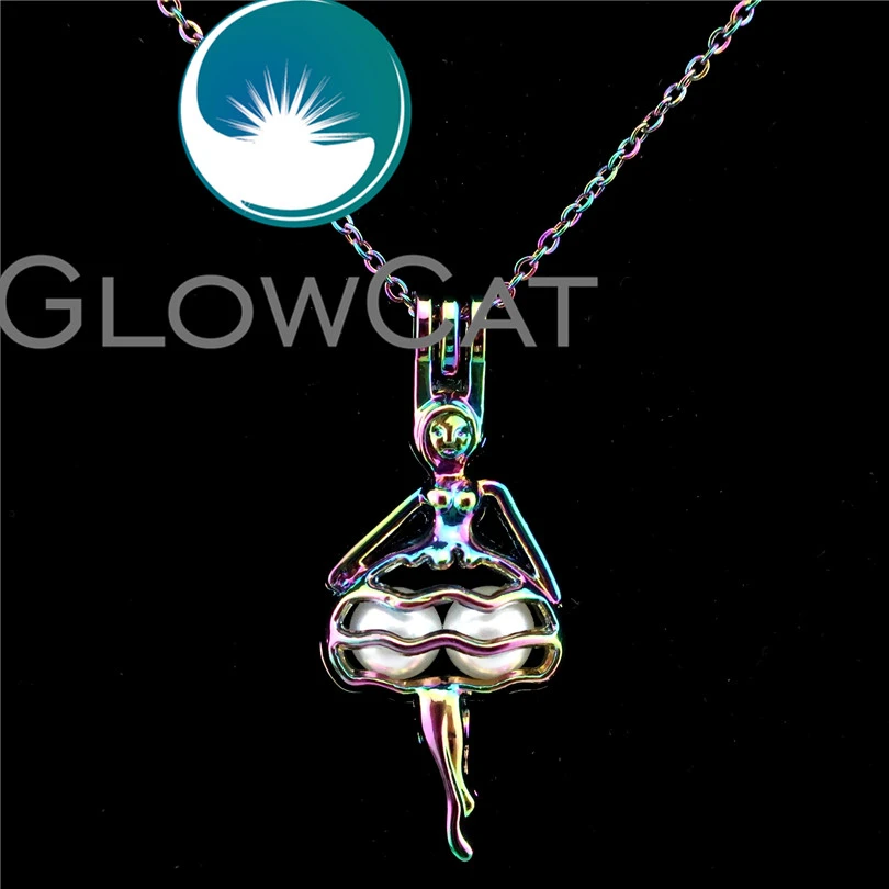 Beads Pearl Cage Pendant 18" K541 Ballet Girl Locket Necklace Beads Pearl Cage Pendant 18" K541 Ballet Girl Locket Necklace