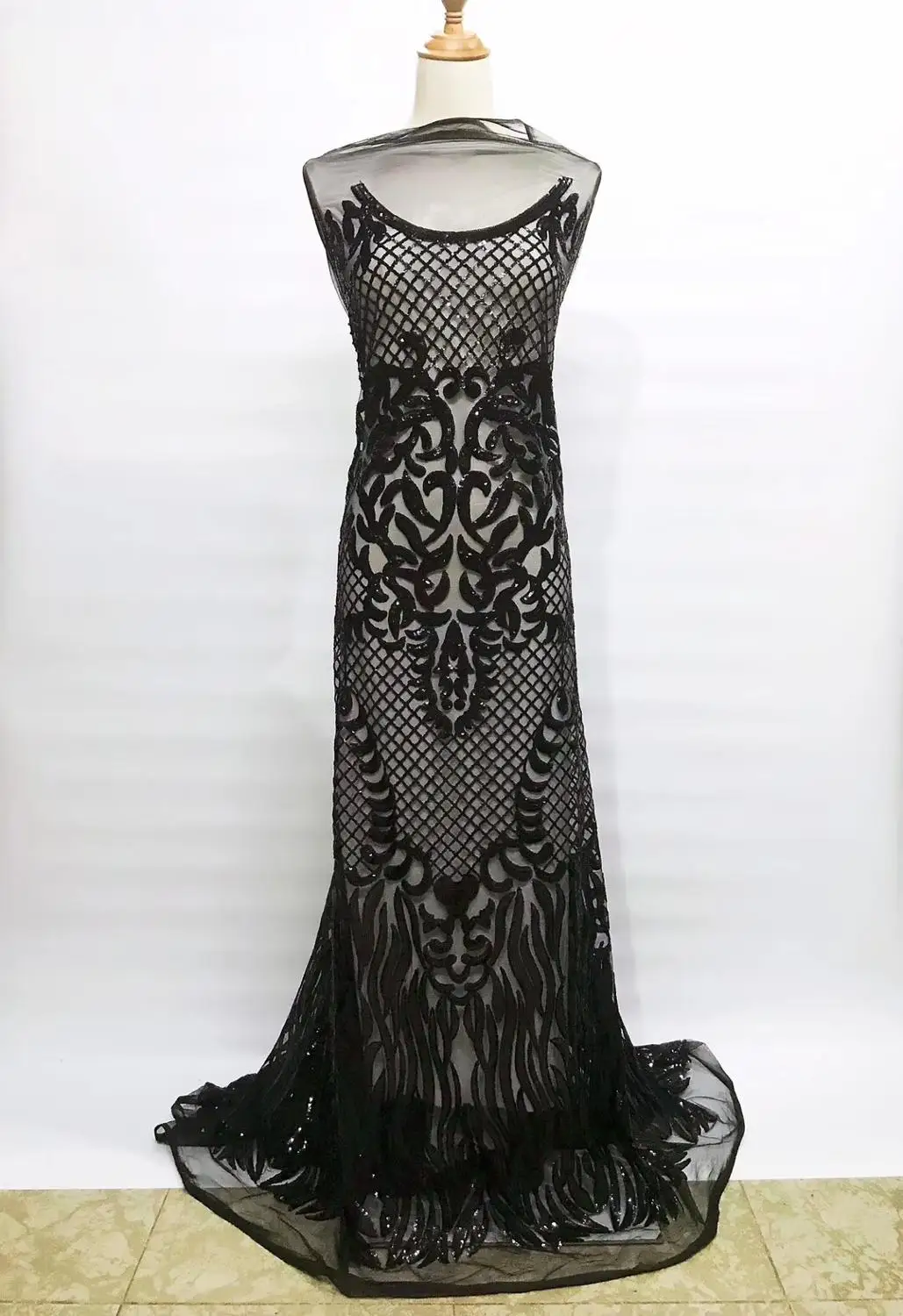 

French lace fabric 5yds/pce black heavy sequins mesh fabrics women gorgeous luxury party event asoebi show bright dress 2019 new