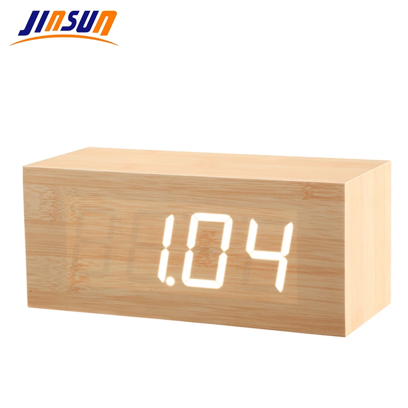 

JINSUN New Wood Triangular LED Alarm Digital Desk Clock Wooden Thermometer FREE SHIPPING KSW106