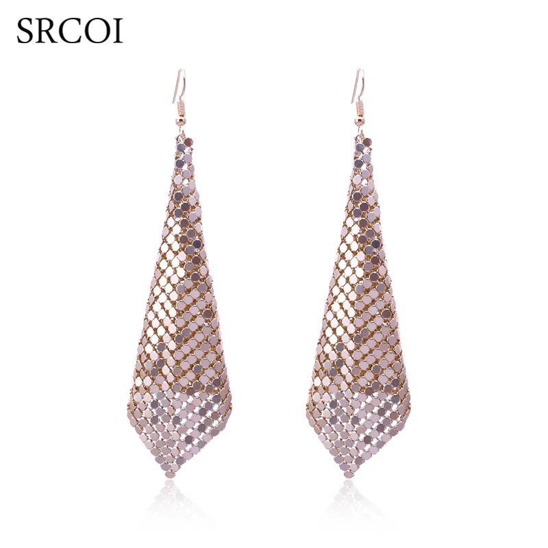 SRCOI блестящие серьги-кисточки с блестками, серьги-подвески с разноцветными геометрическими металлическими блестками и квадратной сеткой