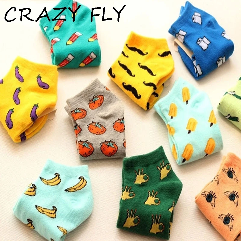 

CRAZY FLY Funny Happy Socks Summer Cute Harajuku Novelty Cotton Ankle Socks Fashion Banana Fruit Food Women Short Funny Socks